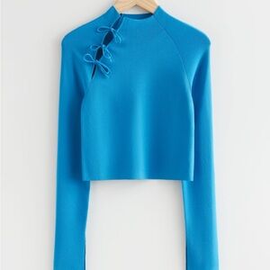 & Other Stories Bright Blue Cropped Long-Sleeve Top with Tie Detail
